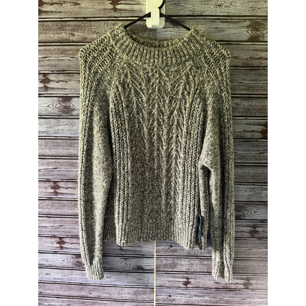 Lucky Brand Womens Gray Marled Cable Knit Raglan Pullover Sweater Large NWT